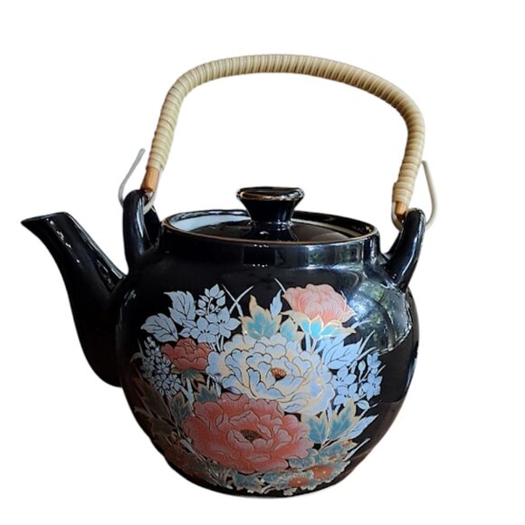 RARE Vintage Japanese Shibata 9pc Tea Set; Black Enamel w/Gold Accents - Picture 8 of 11